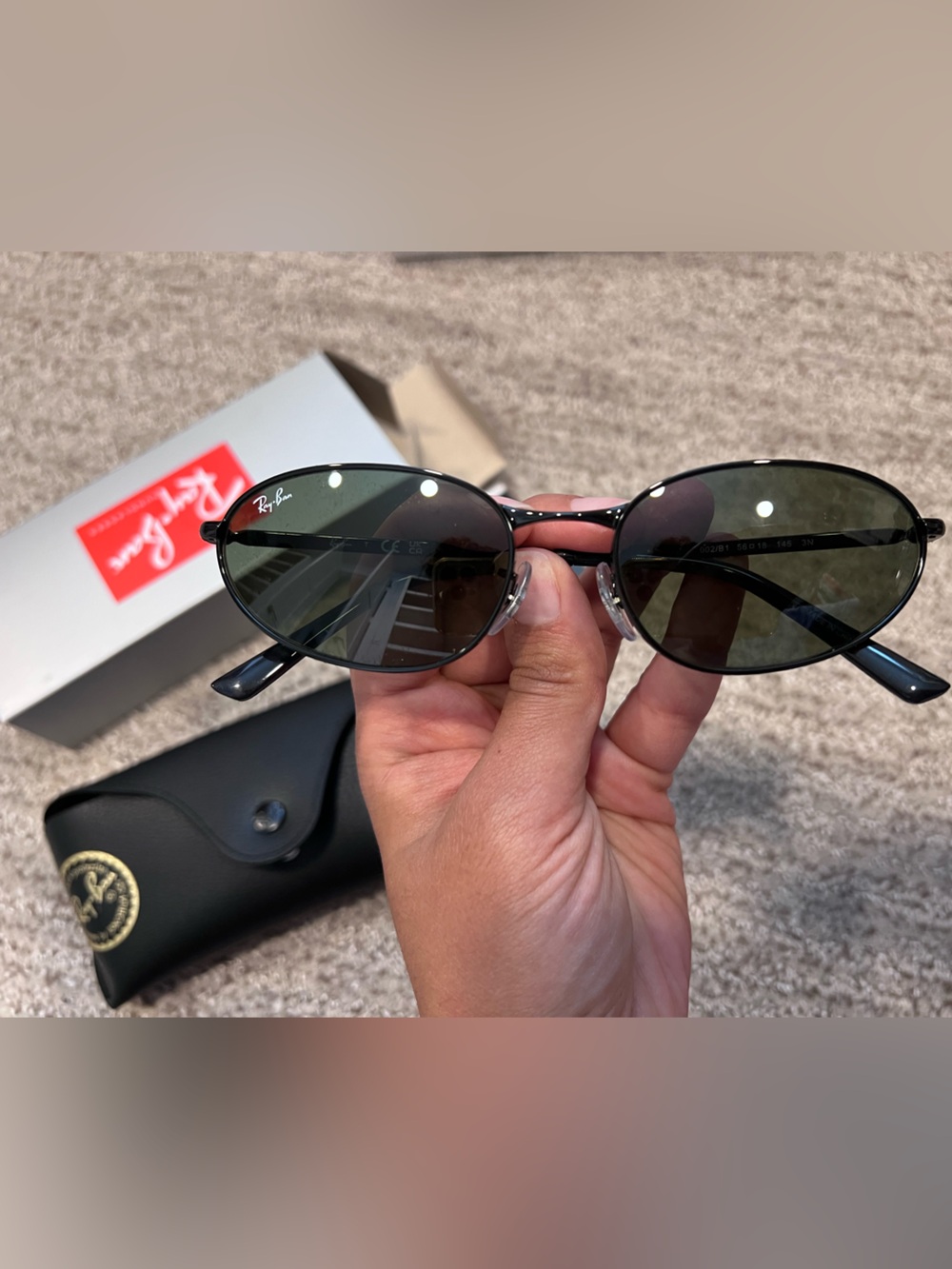 Ray-Ban 3734 Black Frame Sunglasses NWT with Dark Green Lenses